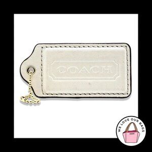 RARE 3" XL COACH White Smooth Leather Brass Key Fob Bag Charm Keychain Hang Tag